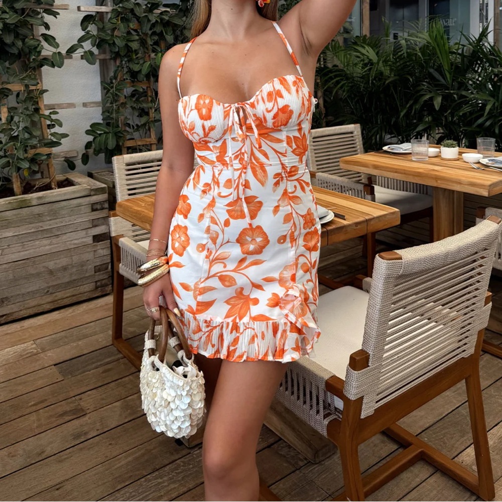 🧡 12th Tribe Orange and White Floral Dress 🧡